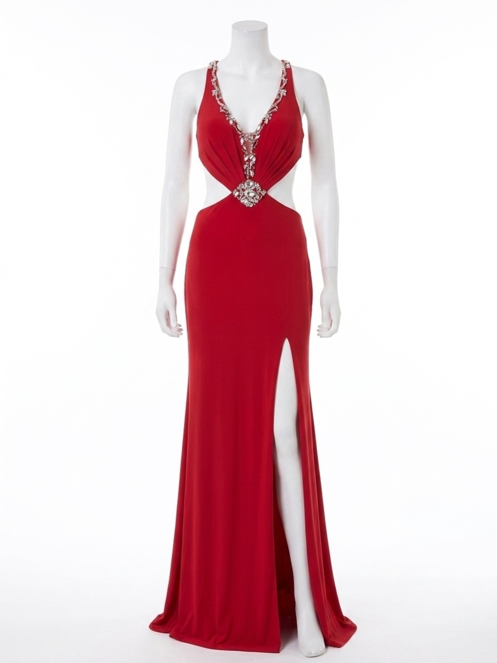 NEW MAC DUGGAL side cut-outs evening gown in red